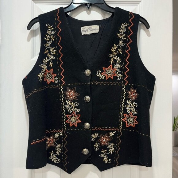 Jackets & Blazers - Vintage Floral Embroidered Wool Blend Vest Boho Cottagecore